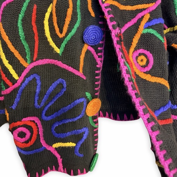 Rare Vintage 1980's Retro Contempo Casuals Art Cardigan With All Buttons W Med - Picture 2 of 9